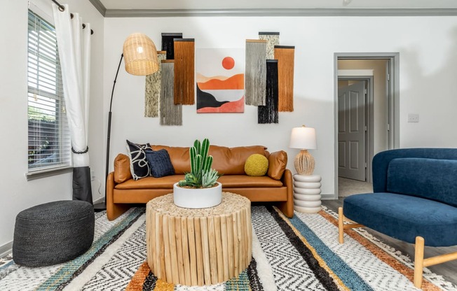 a living room with a couch and a coffee table