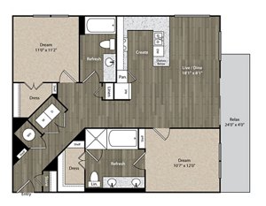 2 beds, 2 baths, 1,105 sqft, $3,050