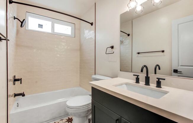 a bathroom with a sink and a toilet and a bath tub