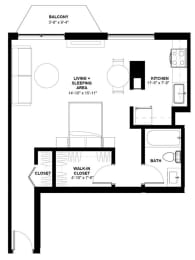 a floor plan of a small house with a bedroom and a living room