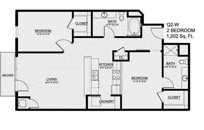 2 beds, 2 baths, 1,202 sqft, $2,099