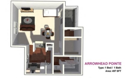 1 bed, 1 bath, 497 sqft, $943