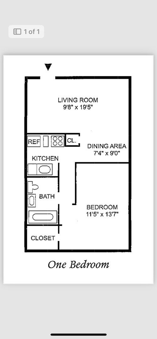 1 bed, 1 bath, 660 sqft, $1,300, Unit A19