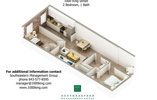 2 beds, 1 bath, 850 sqft, $2,100, Unit 113
