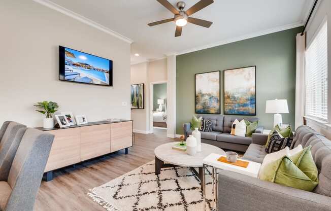 Living Room With Television at Avilla Heritage, Grand Prairie, Texas