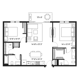 2 beds, 2 baths, 1,035 sqft, $2,305