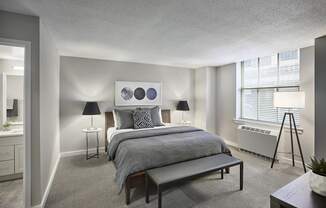 Bedroom With Expansive Windows at The Franklin Residences, Philadelphia, PA