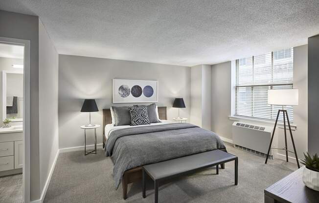 Bedroom With Expansive Windows at The Franklin Residences, Philadelphia, PA