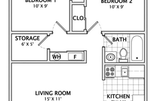 2 beds, 1 bath, 571 sqft, $755