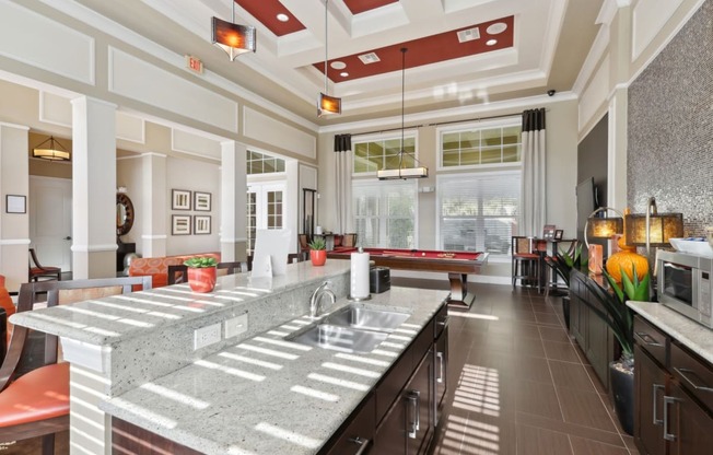 Stylish Lounge with Billiards and Coffee Bar at The Amalfi Clearwater Apartments