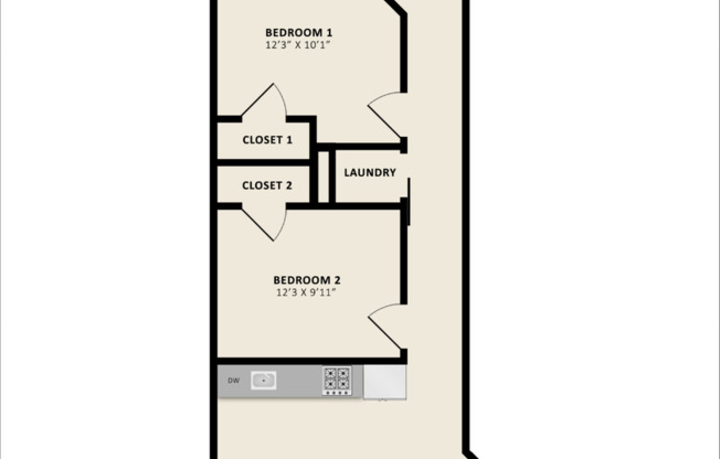 2 beds, 1 bath, 860 sqft, $1,634, Unit 144