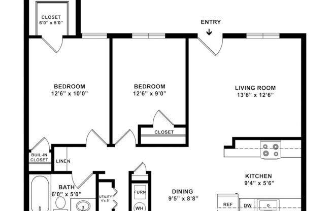 2 beds, 1 bath, 950 sqft, $1,318