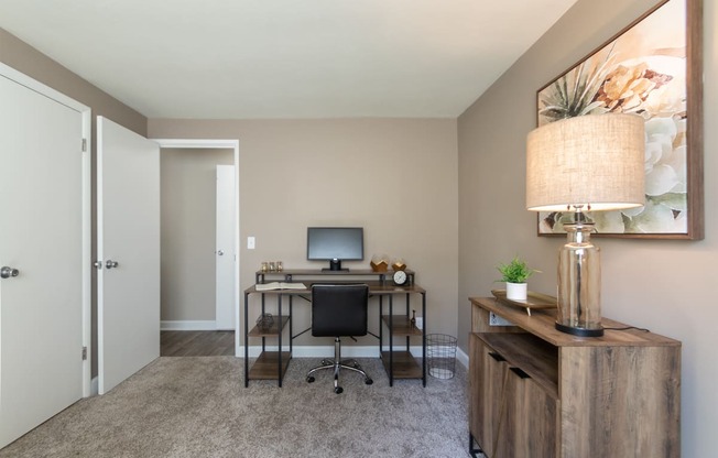 This is picture of the second bedroom in the 823 square foot 2 bedroom apartment at Aspen Village Apartments in the Westwood neighborhood of Cincinnati, OH.