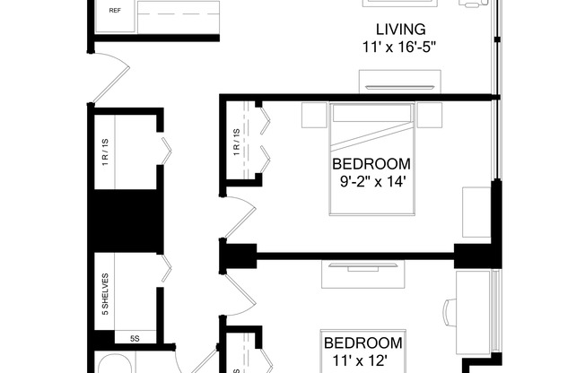 2 beds, 1 bath, 720 sqft, $1,528, Unit 611