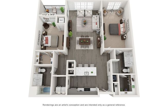 2 beds, 2 baths, 1,404 sqft, $3,723, Unit 1 - 107