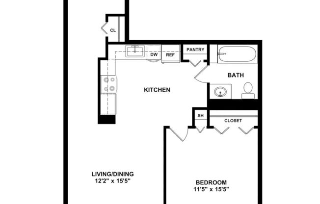 1 bed, 1 bath, 634 sqft, $2,540