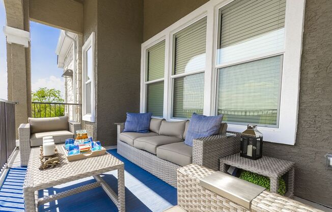 Outdoor sitting area at Villages3Eighty, Little Elm, TX