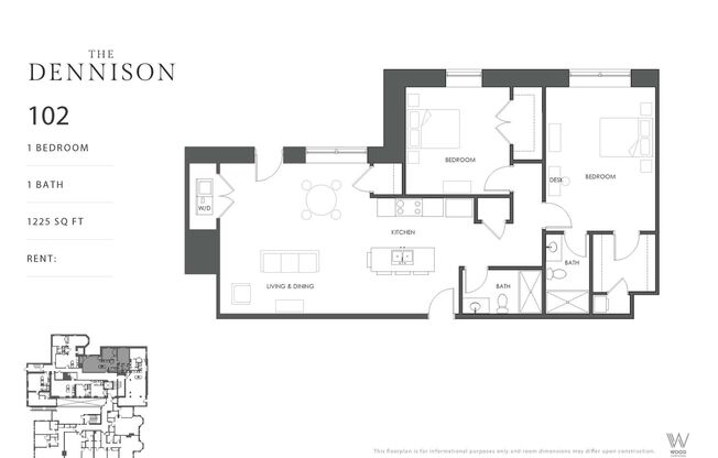 2 beds, 2 baths, 1,225 sqft, $2,395, Unit 102