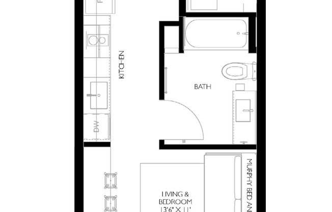 Studio, 1 bath, 402 sqft, $1,225, Unit 302