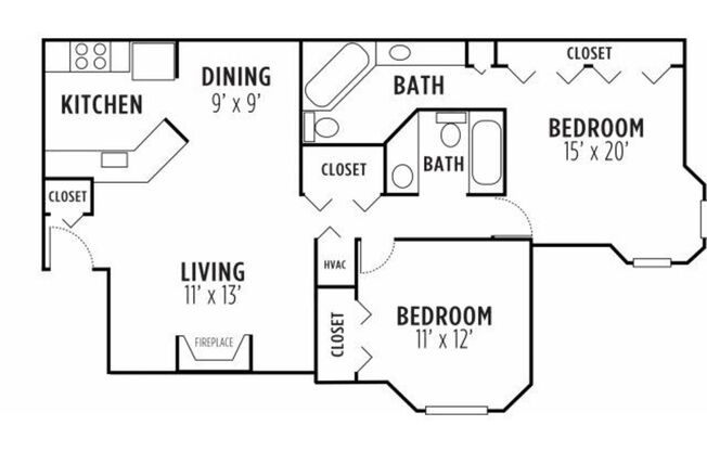 2 beds, 2 baths, 998 sqft, $1,121