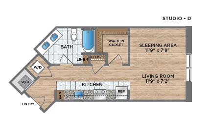 Studio, 1 bath, 533 sqft, $2,450
