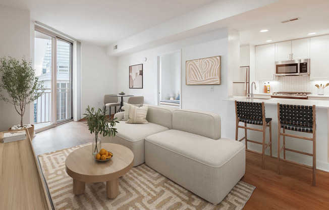 Living room with balcony hard surface flooring