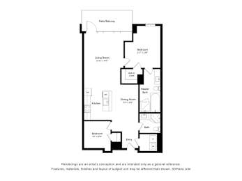 2 beds, 2 baths, 1,070 sqft, $1,457