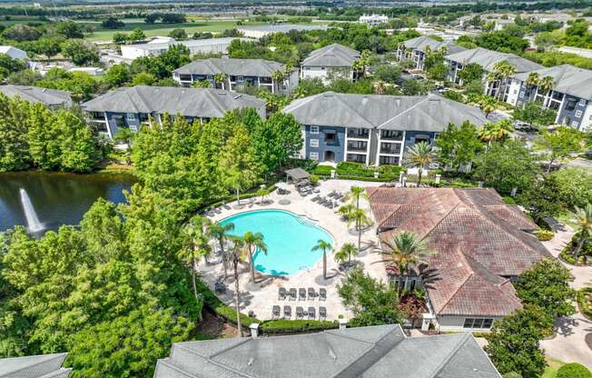 An arial view of the pool at Verano apartments