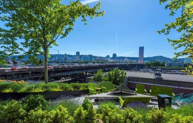 View of Fire Pit and City from Yard Apartments