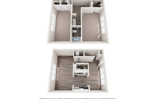 a 2 bedroom floor plan with a bathroom and a living room