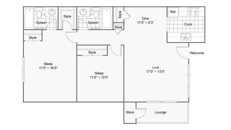 2 beds, 2 baths, 958 sqft, $2,125