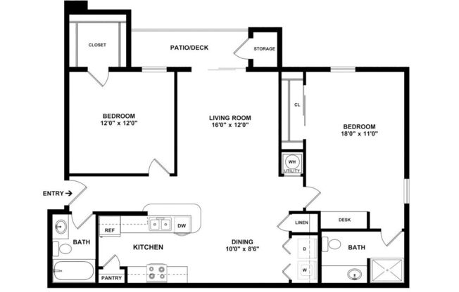 2 beds, 2 baths, 1,100 sqft, $1,254