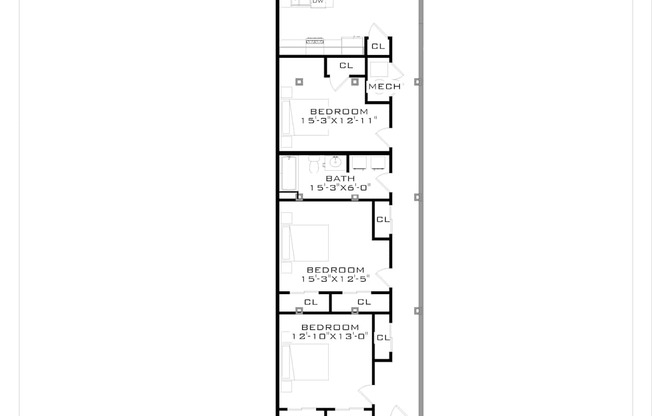 A floor plan for a kitchen/living room with a unit type of 13.1 - 1564 SF.