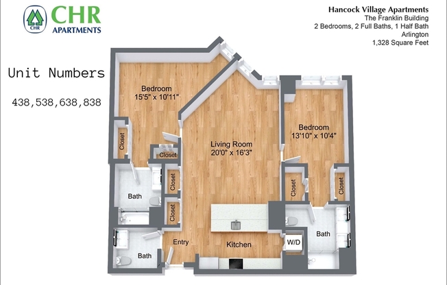 2 beds, 2.5 baths, 1,328 sqft, $4,895, Unit 838