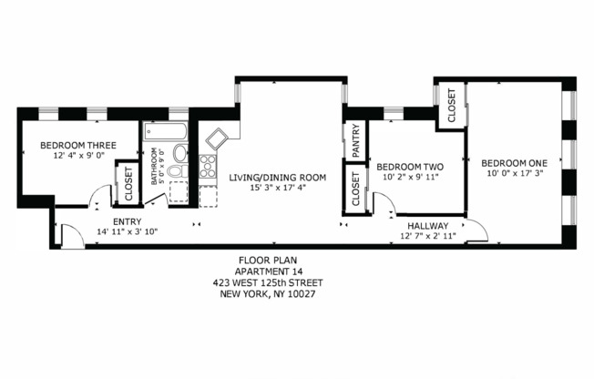 3 beds, 1 bath, 840 sqft, $3,000, Unit 14