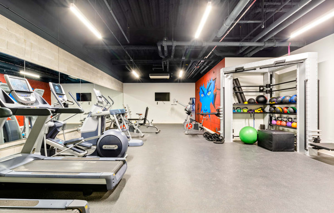 State-of-the-art fitness center with modern exercise equipment and ample space for workouts