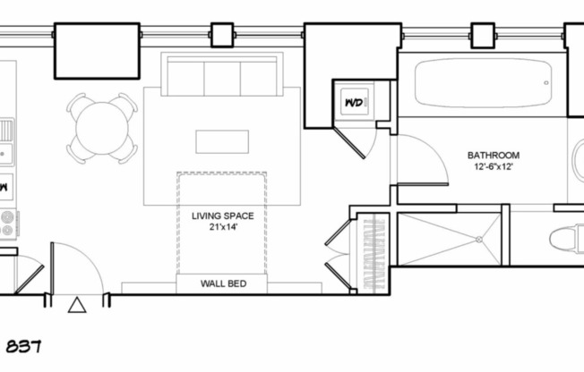 Studio, 1 bath, 600 sqft, $3,500, Unit 837