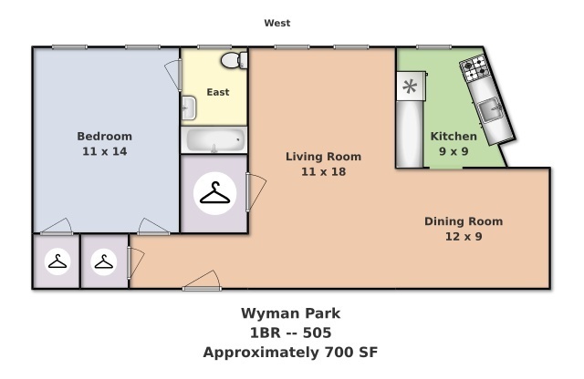 1 bed, 1 bath, 700 sqft, $1,450, Unit 505