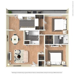 2 beds, 2 baths, 1,080 sqft, $1,695