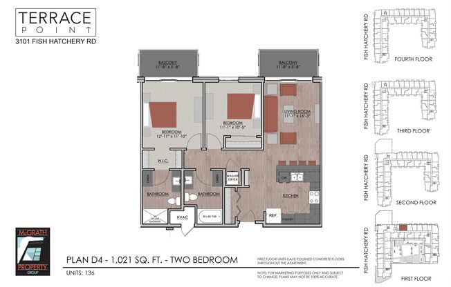 2 beds, 2 baths, 1,021 sqft, $2,170, Unit 136