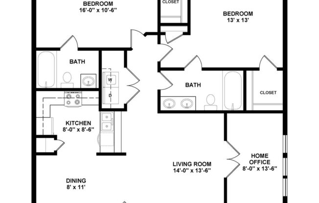 2 beds, 2 baths, 1,152 sqft, $1,332