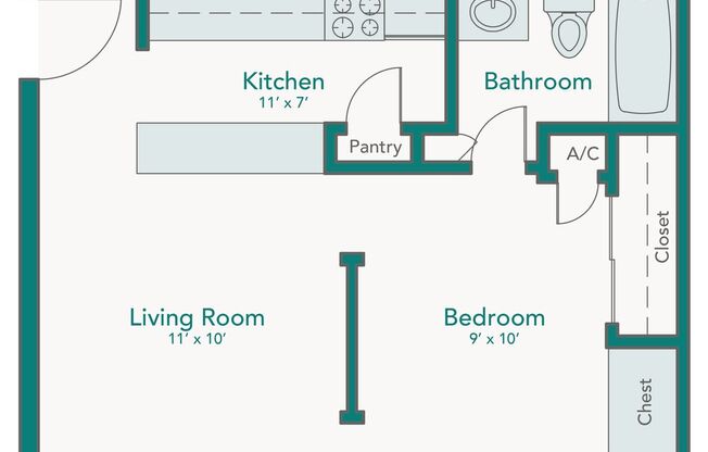 Studio, 1 bath, 432 sqft, $842, Unit 7105