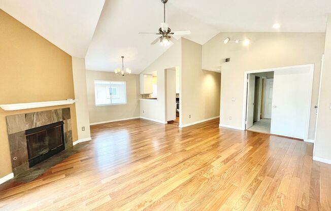 FOR RENT - Inviting Upper Unit 3 BR Condo With Hardwood Floors, Fireplace, Community Pool