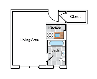 Studio, 1 bath, 312 sqft, $1,675