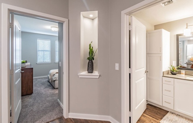 Hallway View of Bathroom and Bedroom at Edge75, Naples, Florida