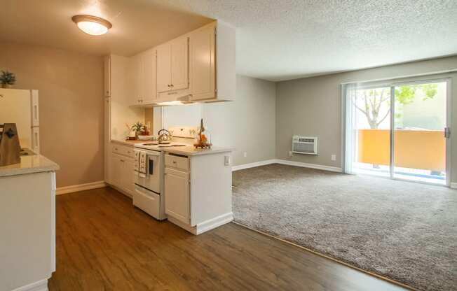 Las Ventanas Apartments Empty Apartment Kitchen & Living Room