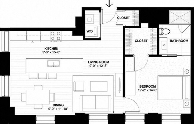 1 bed, 1 bath, 740 sqft, $1,465