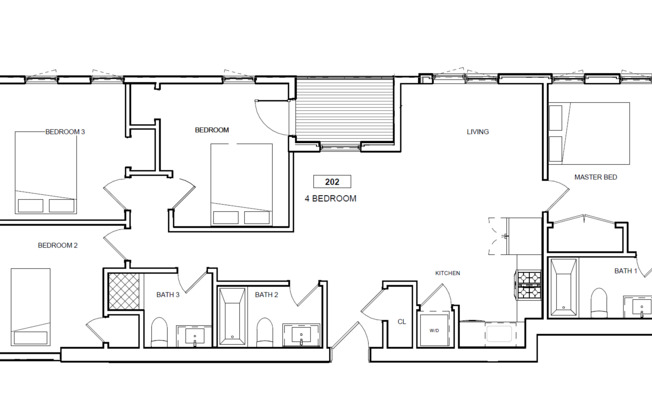 4 beds, 3 baths, 1,235 sqft, $6,925, Unit 202