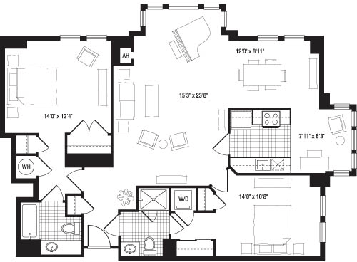 2 beds, 2 baths, 1,257 sqft, $3,632, Unit 717