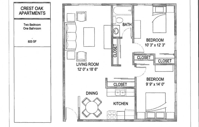 2 beds, 1 bath, 850 sqft, $1,230